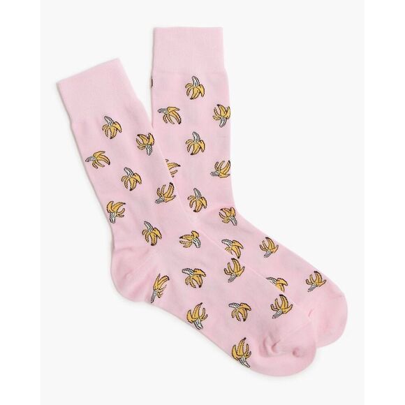 J.Crew Pink Banana Print Crew Socks - Fun Novelty Cotton Blend One Size - Picture 1 of 3